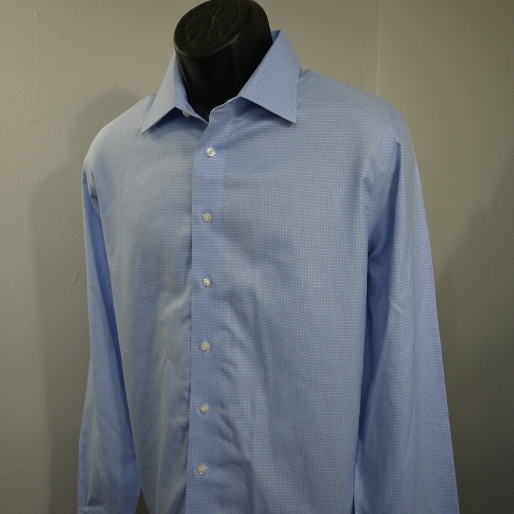 Brooks Brothers Dress Shirt Mens 16.5 36/37 Slim Blue Check Non-Iron Cotton